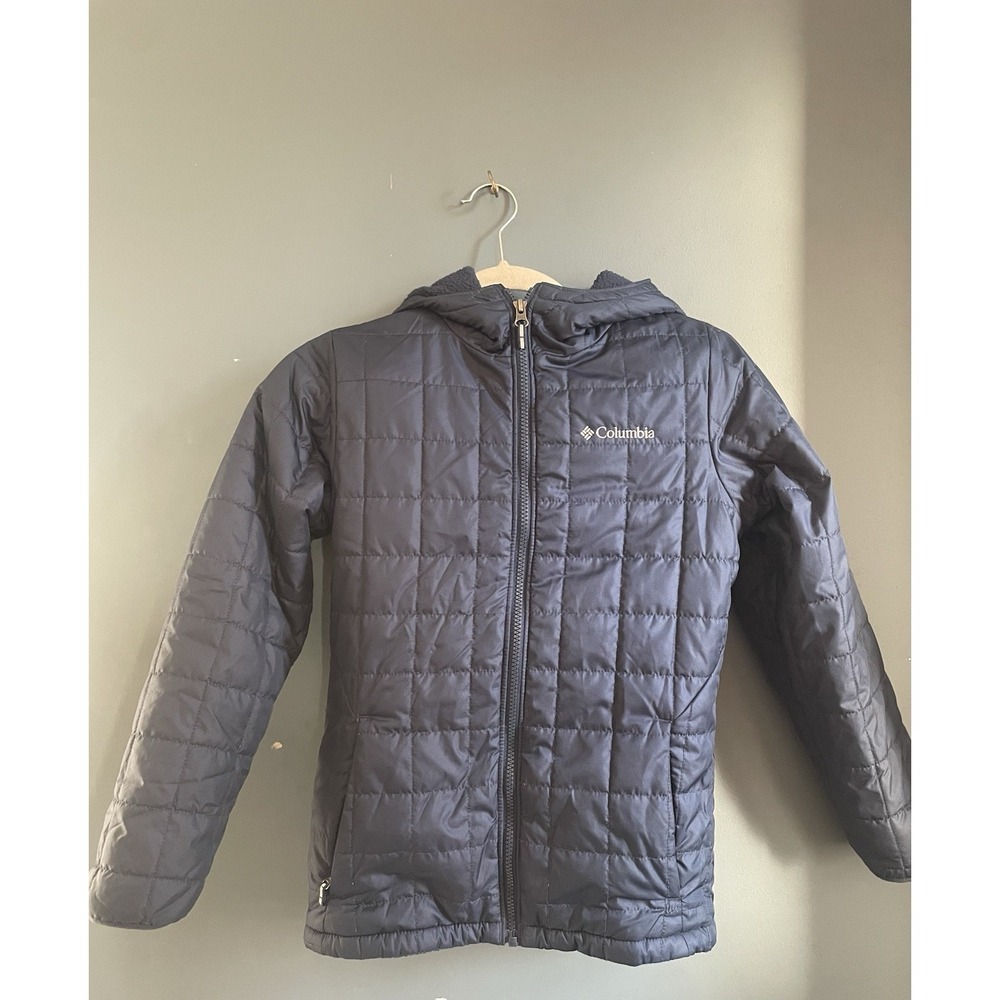 Columbia Kids Quilted Hooded Jacket Navy Blue Fleece Lined Size M 10 12‎